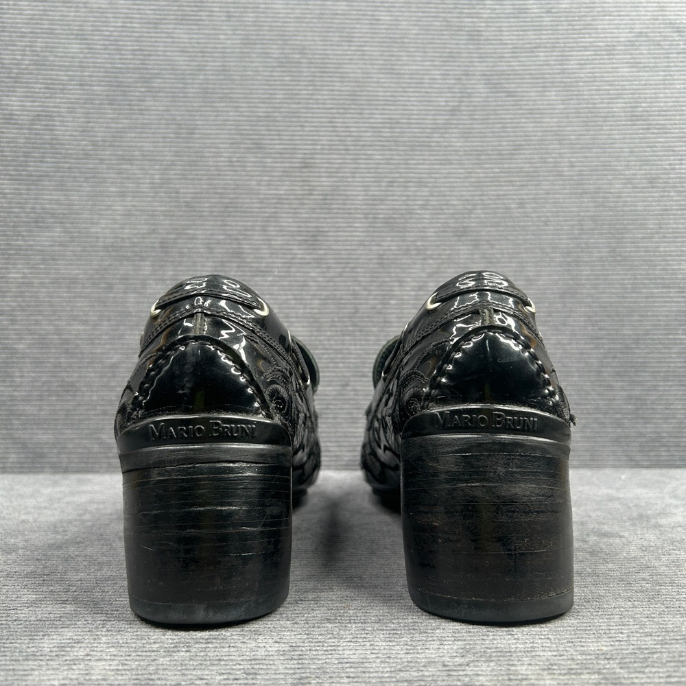 Mario Bruni Black Patent Leather Embroidered Block Heel Loafers  Italy Y2k - Picture 4 of 9